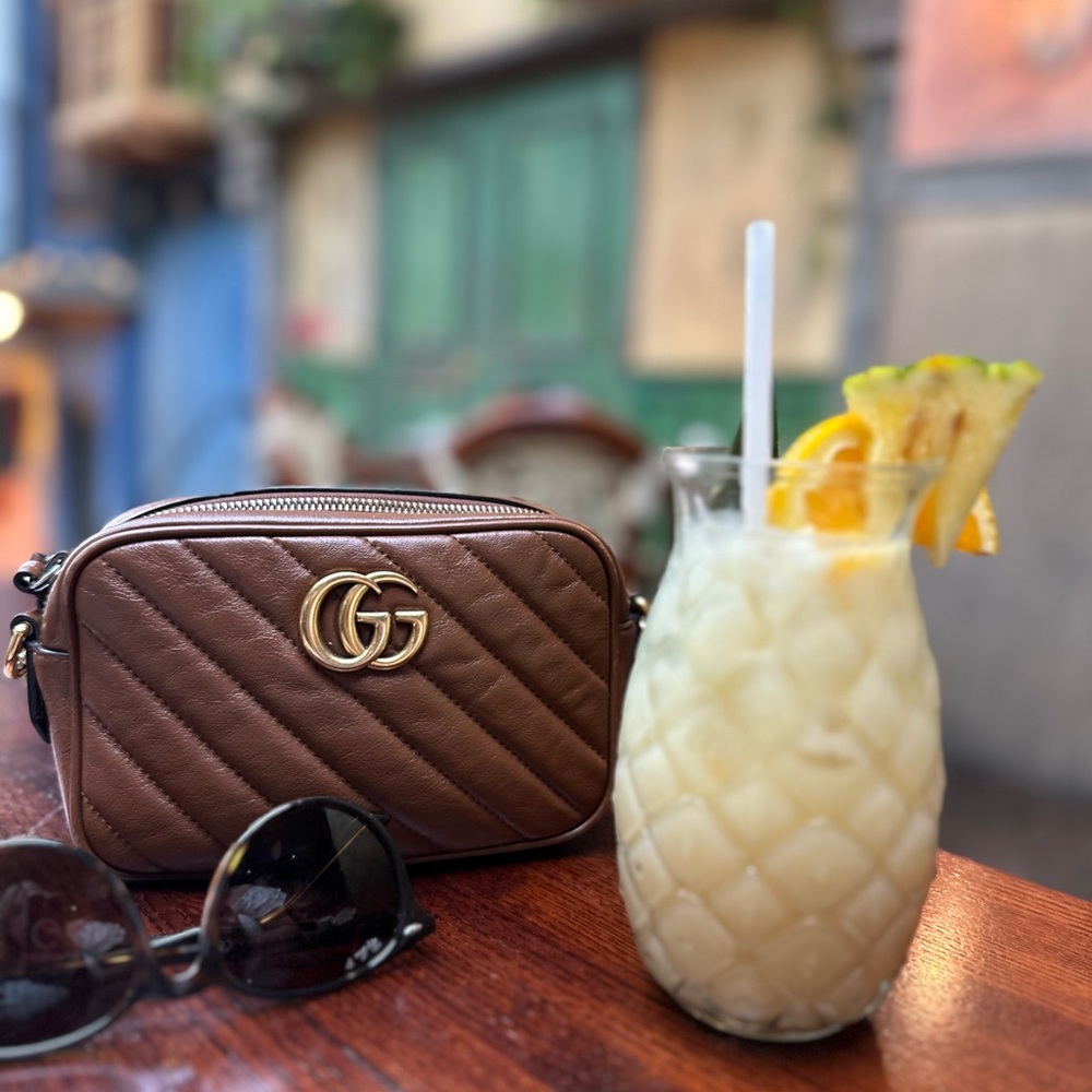 Gucci Brown Leather GG Marmont Mini Shoulder Bag